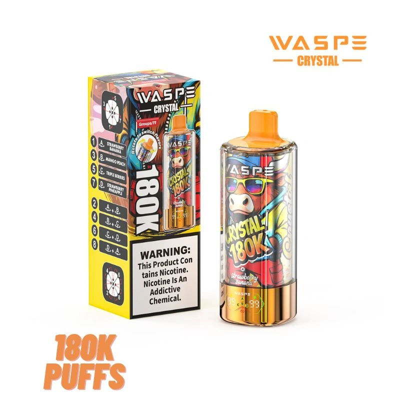 WASPE Crystal Vape Descartável 8 em 1, 180000 Puffs, Alta Capacidade