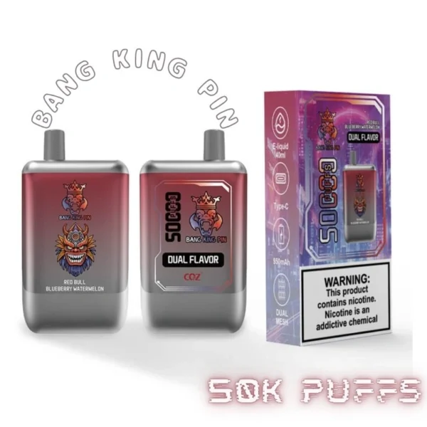 King Pin 50000 Puff Vape by Bang High Capacity Disposable Vape Pen 5 Percent Nicotine USB C Rechargeable